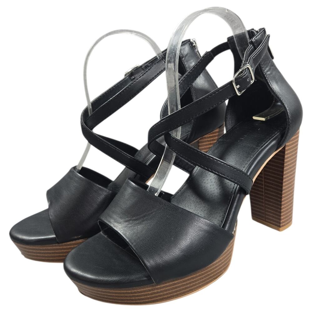 Torrid Wom 10 WW Extra Wide Width Black Strappy Crisscross Chunky Heels Sandals